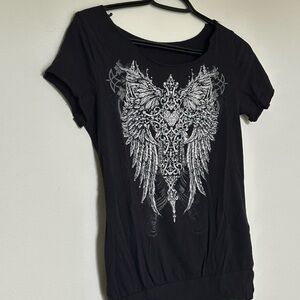 Black Graphic Short Sleeve Tee with Gothic Design